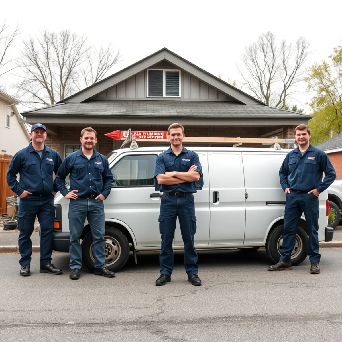 The Roto Drains team standing with their branded van outside the shop in Herkimer, NY