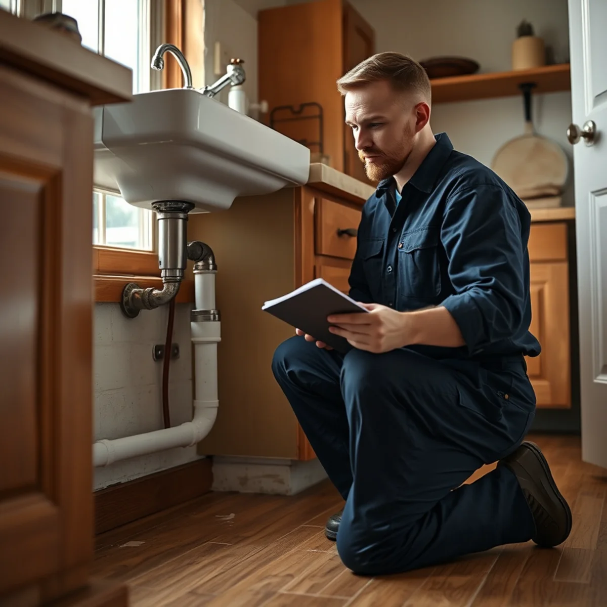 Roto Drains plumber reviewing a completed repair at a Herkimer, NY home