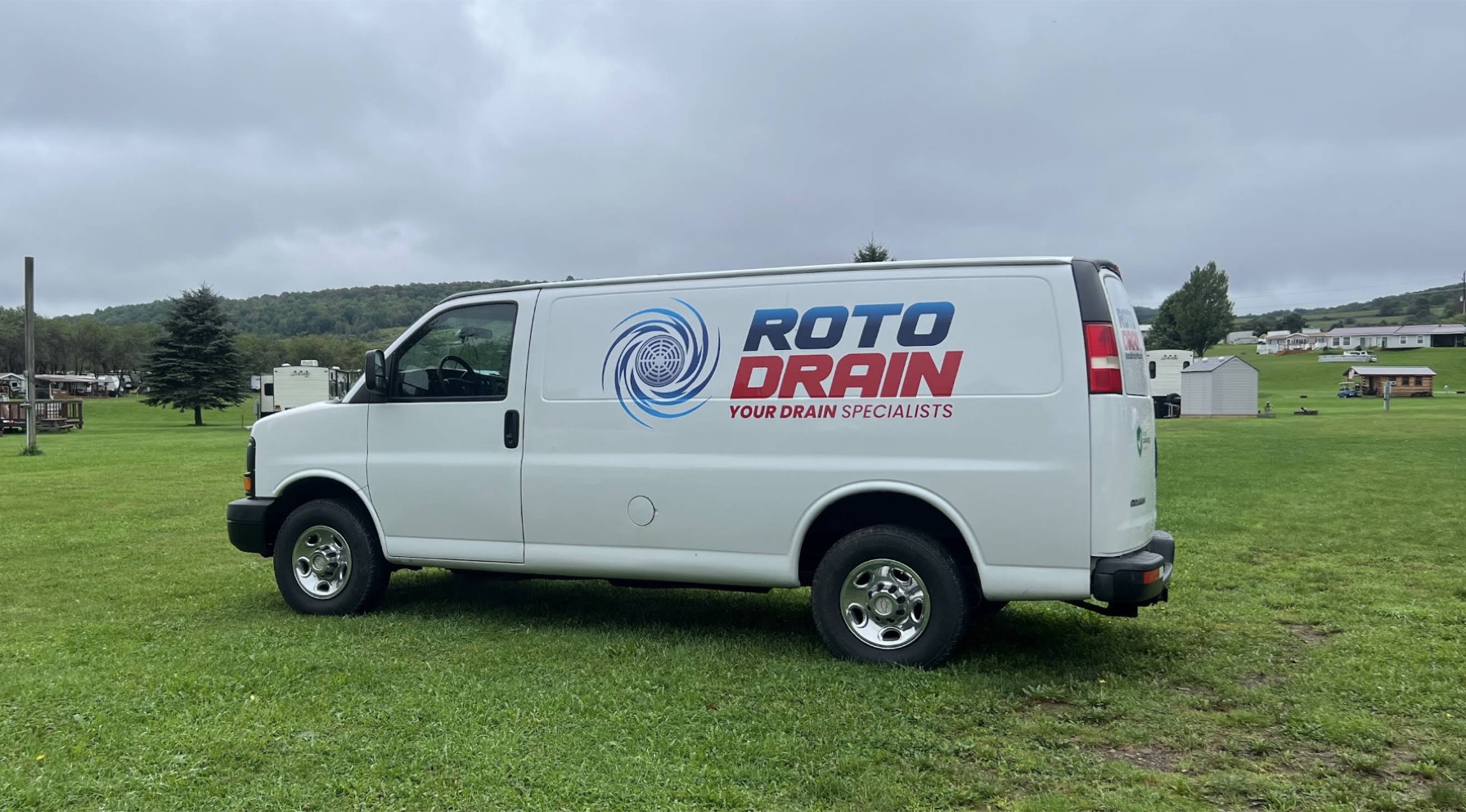 Roto Drains service van parked in the Mohawk Valley, Herkimer, NY