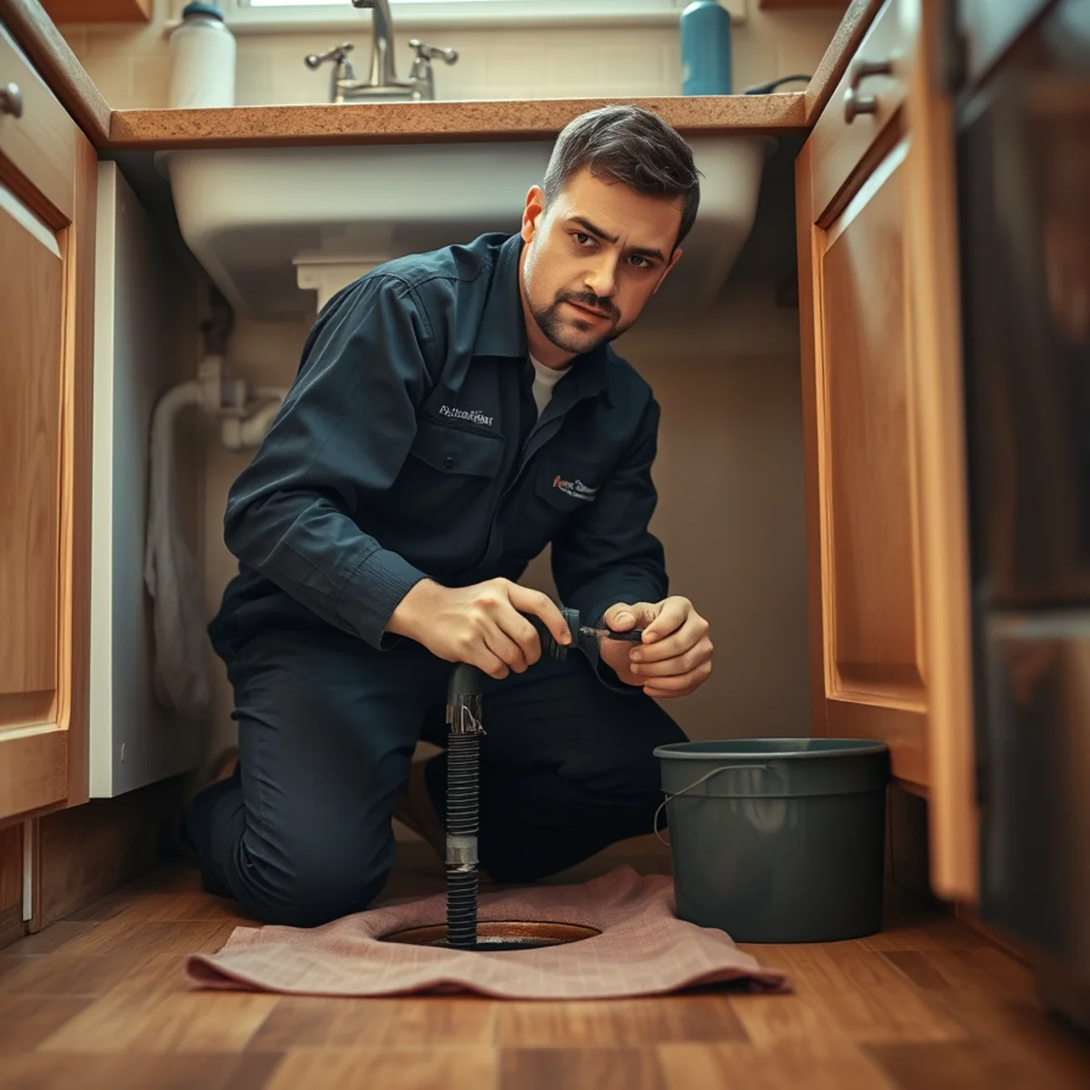 Roto Drains technician clearing a clogged kitchen drain in a Herkimer, NY home