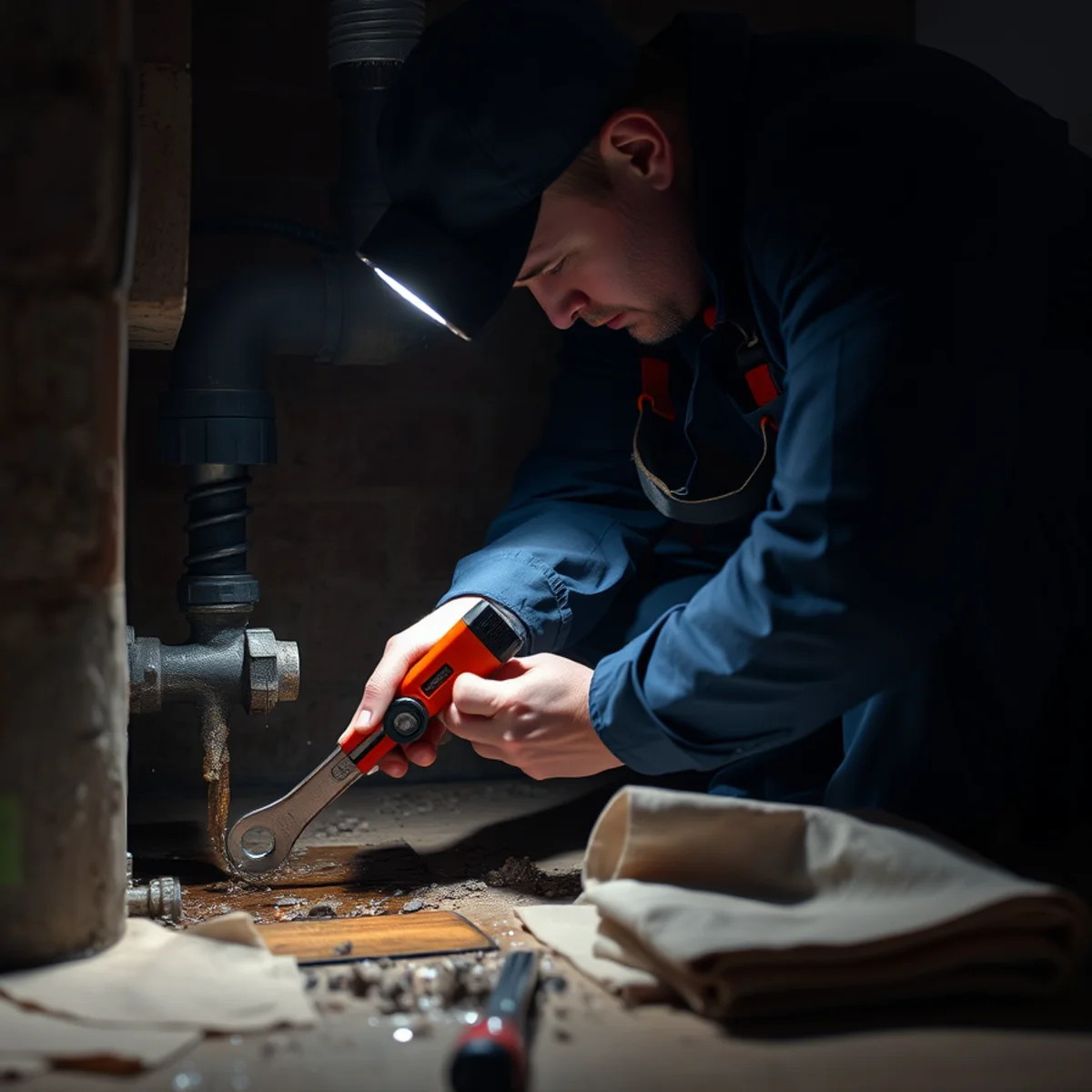Roto Drains technician on a emergency plumbing job in Herkimer, NY