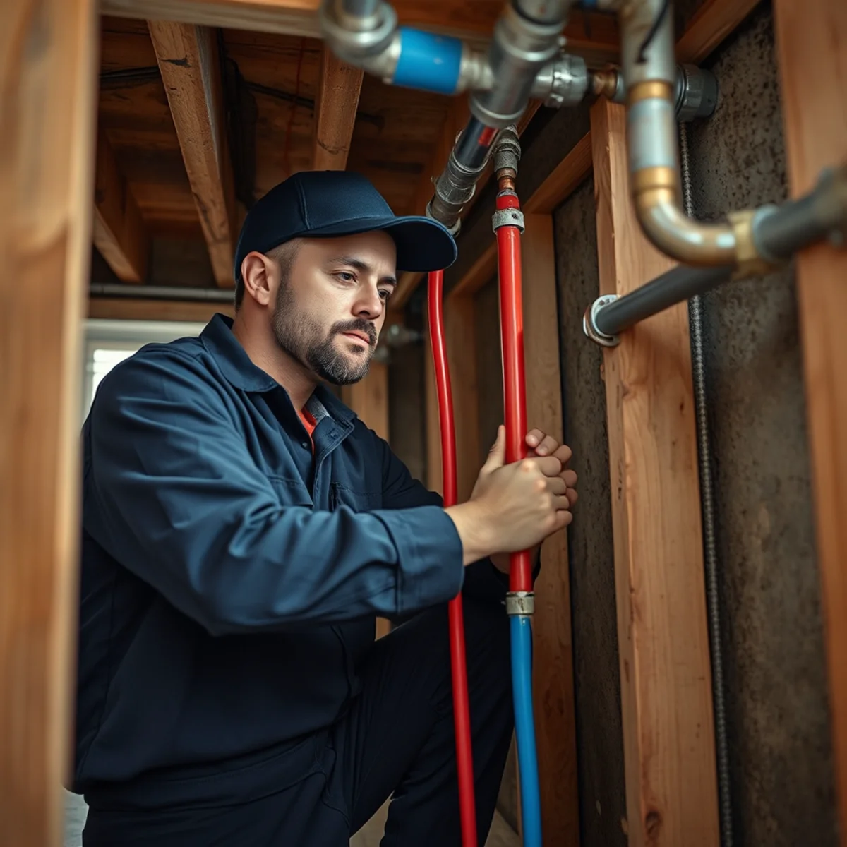 Roto Drains plumber installing new PEX water lines during a repipe in a Herkimer, NY home