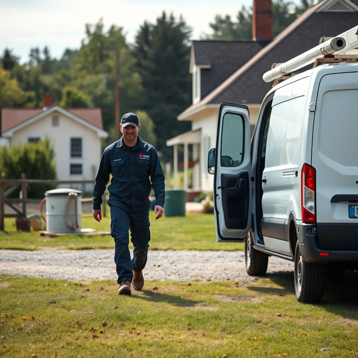 Roto Drains van at a rural property in Dolgeville, NY