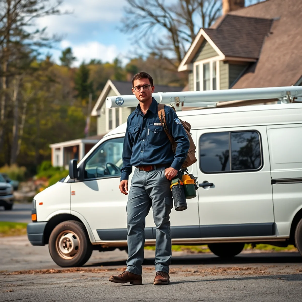 Roto Drains technician at a rural home in Poland, NY