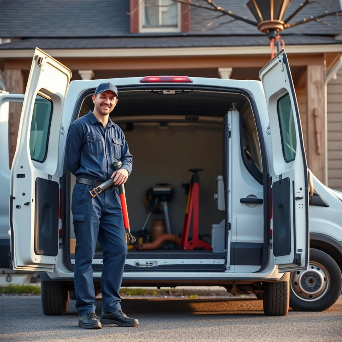 Roto Drains plumber and branded service van ready for a job in Herkimer, NY