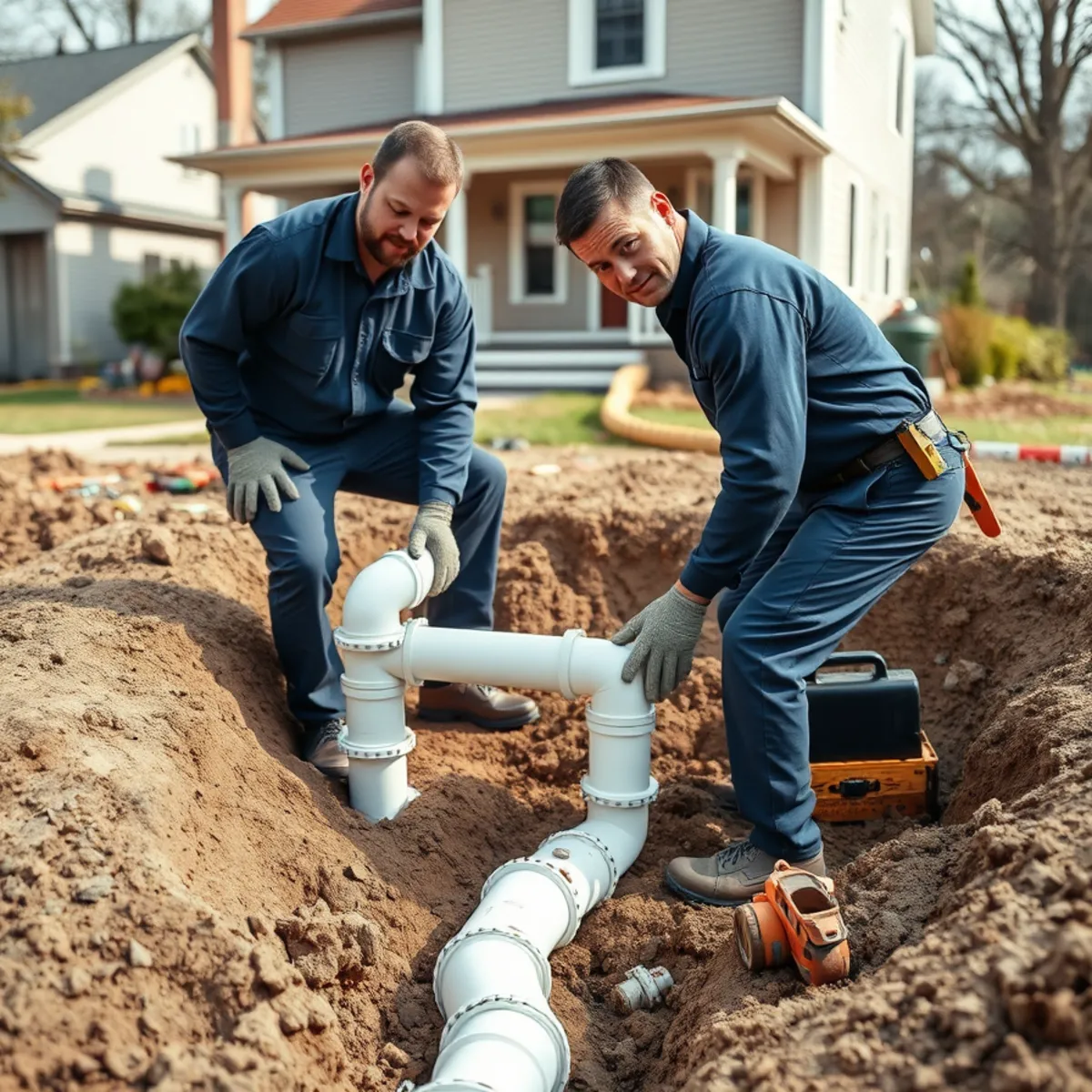 Roto Drains crew repairing a sewer line at a Herkimer, NY home